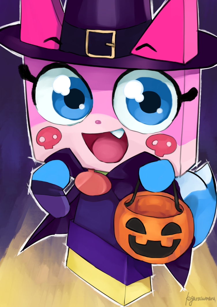 1girl, alternate_costume, artist_name, blue_eyes, capelet, cat, fang, halloween