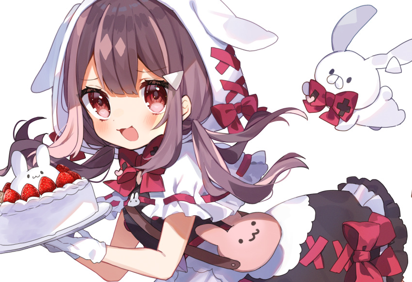 1girl, :3, :d, absurdres, animal_hood, bag, black_dress, bow
