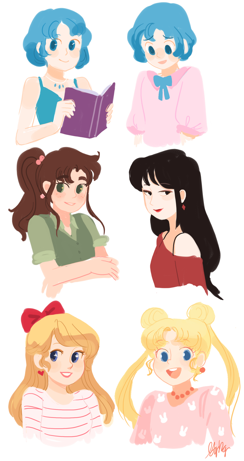 aino_minako, black_hair, blonde_hair, blue_hair, brown_hair, gigi_d.g., highres, hino_rei