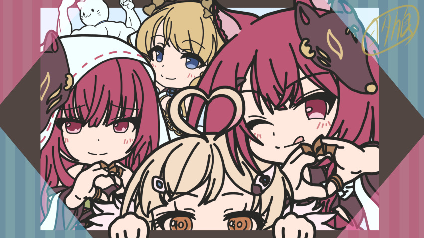 4girls, :q, animal_ears, azur_lane, blonde_hair, blue_eyes, chitose_(azur_lane), chiyoda_(azur_lane)