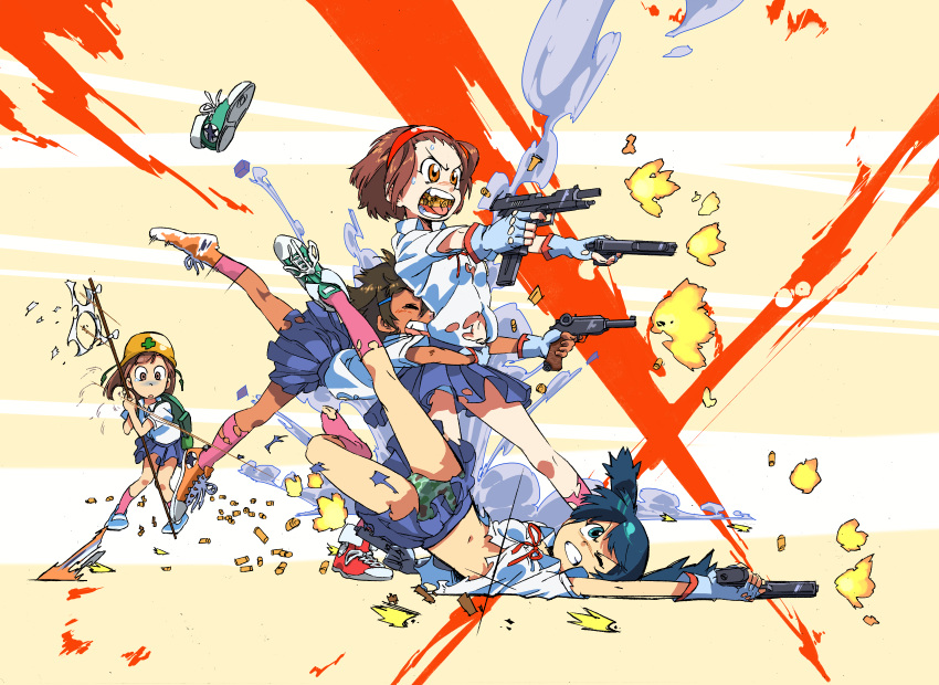 action, backpack, bad_id, bag, dual_wielding, extended_magazine, fingerless_gloves, firing