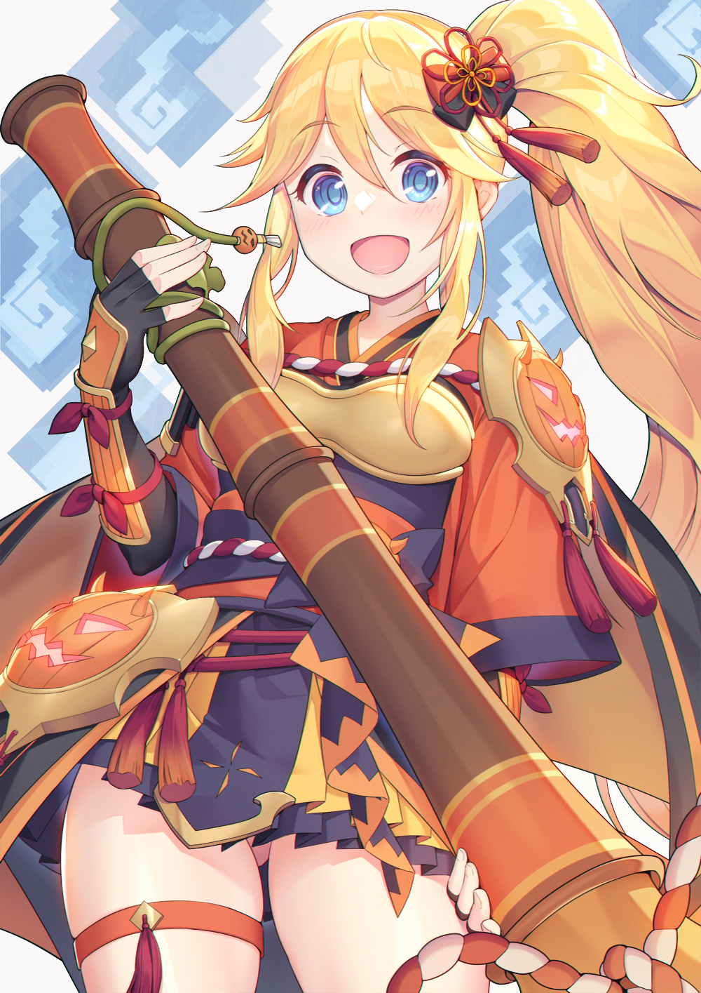 1girl, artist_request, ass_visible_through_thighs, blonde_hair, blue_eyes, cape, elbow_gloves, fingerless_gloves