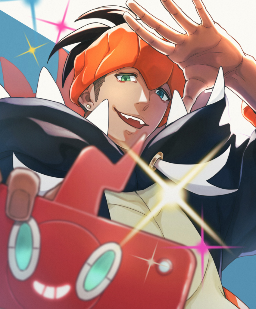 1boy, black_hair, black_hoodie, blurry, commentary, dark-skinned_male, dark_skin, earrings