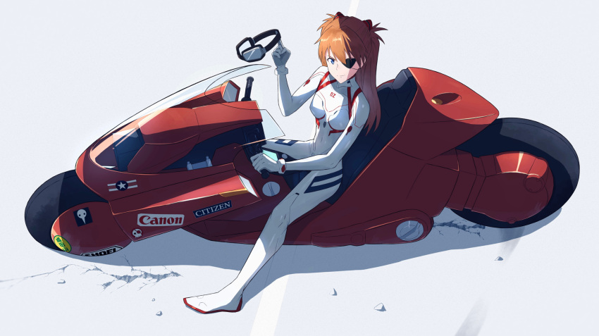 1girl, akira, bangs, blue_eyes, bodysuit, breasts, canon_(company), closed_mouth