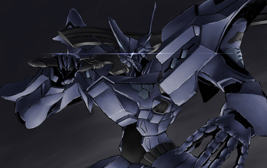 highres, holding, holding_sword, holding_weapon, kawasemi_alter, looking_down, mecha, muvluv