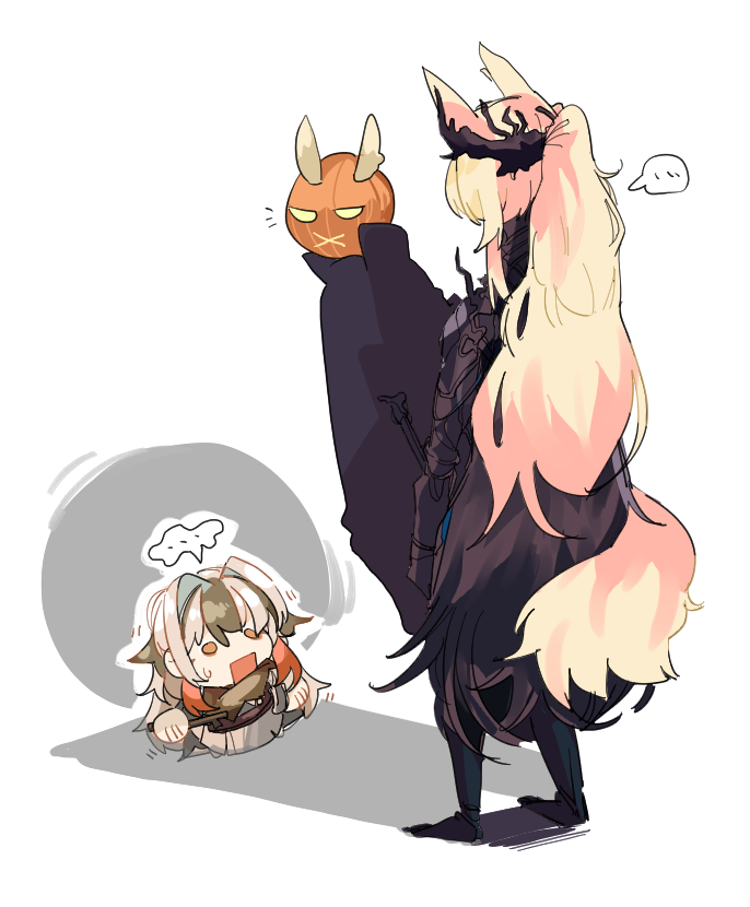 ..., 2girls, :x, animal_ears, arknights, black_coat, black_footwear, black_hair