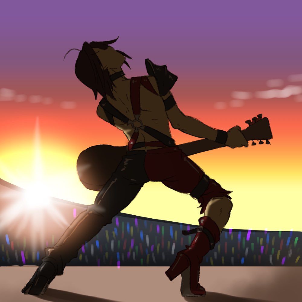 1boy, ahoge, armor, boots, chrono_cross, concert, guitar, high_heel_boots