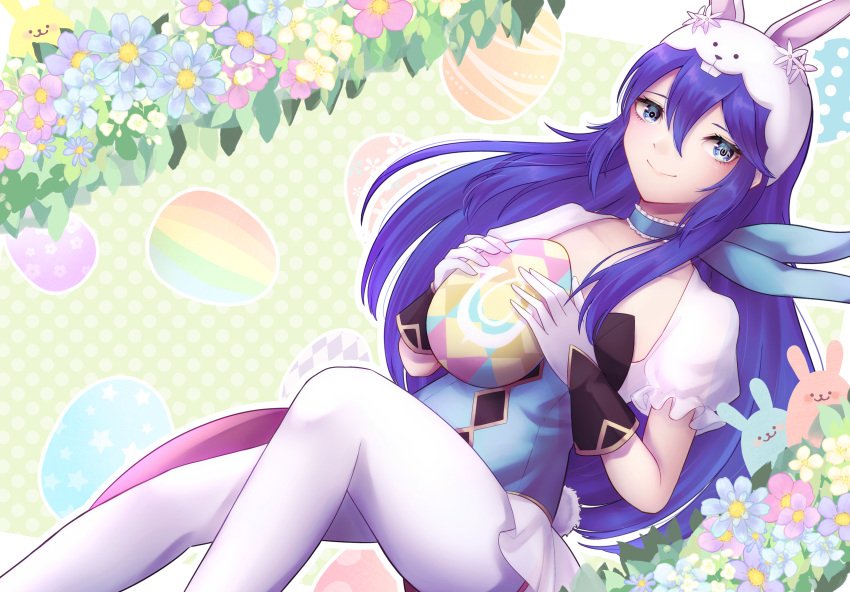 1girl, absurdres, animal_ears, bangs, blue_choker, blue_eyes, blue_hair, choker