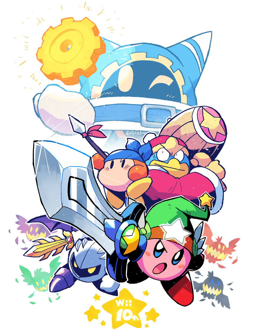 absurdres, bandana_waddle_dee, blue_eyes, coat, doomer_(kirby), furrowed_brow, galaxia_(sword), gears