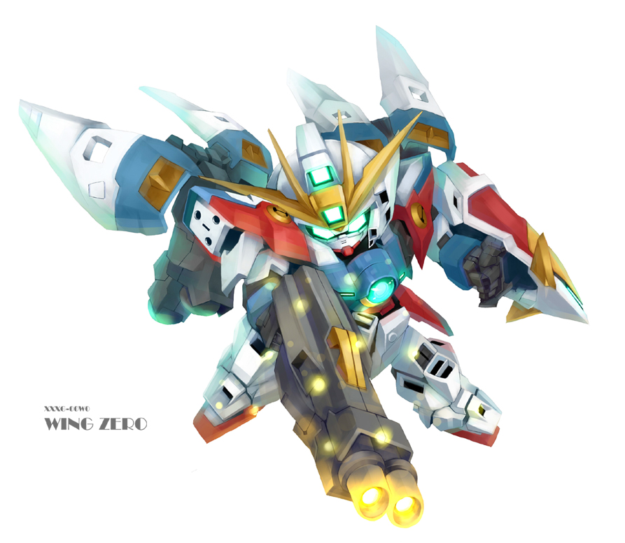 beam_rifle, buster_rifle, character_name, chibi, commentary, energy_gun, english_text, firing