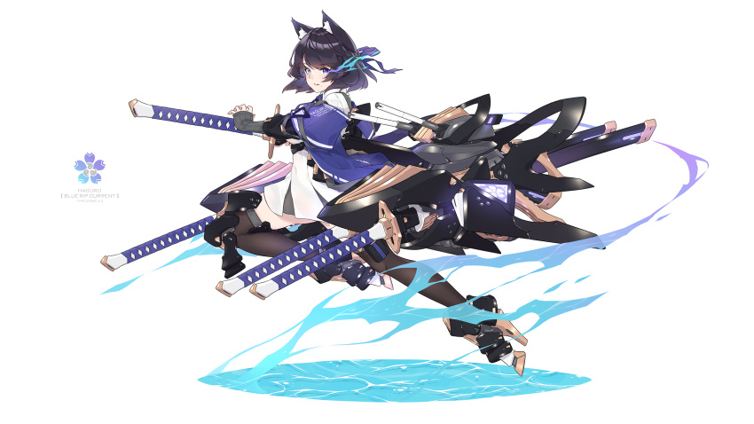 1girl, animal_ear_fluff, azur_lane, black_hair, black_legwear, dress, full_body, haguro_(kancolle)