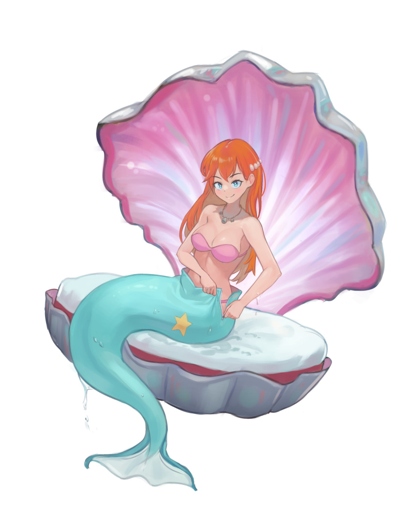 1girl, absurdres, bangs, bikini, bikini_top, blue_eyes, breasts, clam