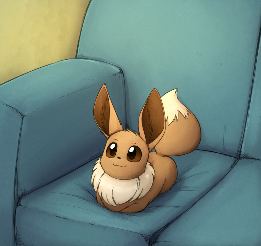 :3, brown_eyes, cat_loaf, couch, eevee, fluffy, highres, lying