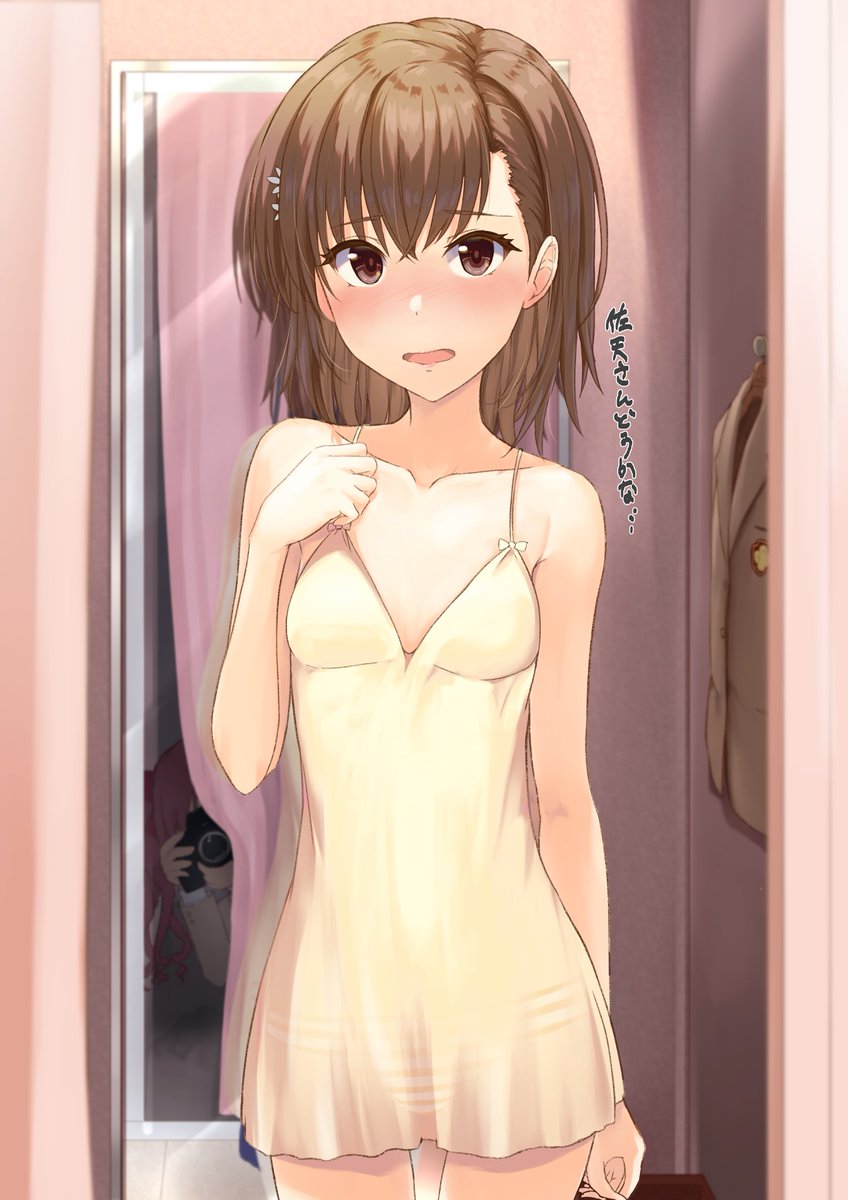 2girls, arm_at_side, bangs, bare_shoulders, blazer, blush, bob_cut, breasts