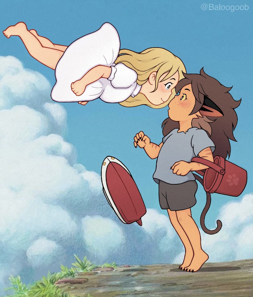 2girls, adora_(she-ra), animal_ears, baloogoob, blonde_hair, brown_hair, catra, closed_mouth