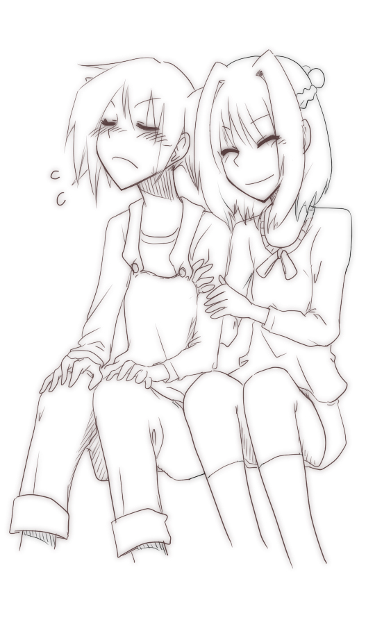 fujiaki_subaru, hidamari_sketch, monochrome, nazuna, nori_(hidamari_sketch)