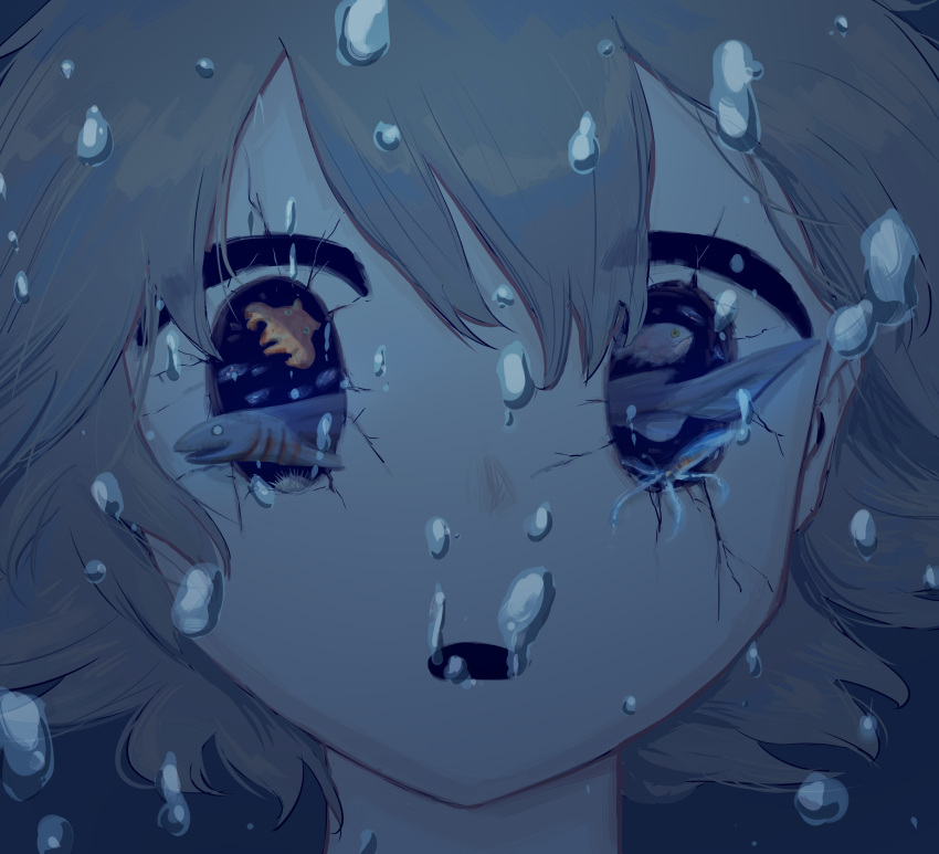 1other, absurdres, air_bubble, androgynous, avogado6, blue_background, bubble, commentary_request