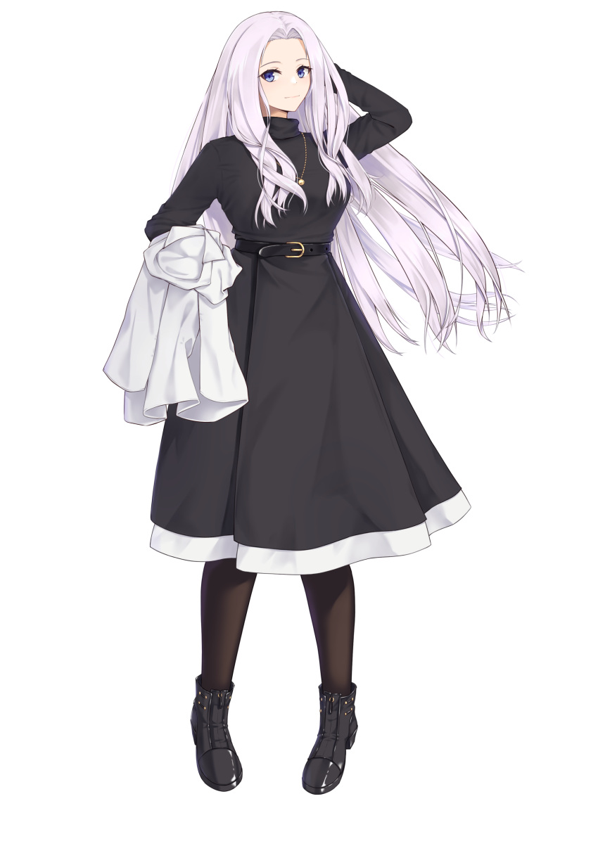 1girl, absurdres, ankle_boots, arm_behind_head, arm_up, azur_lane, bangs, belt