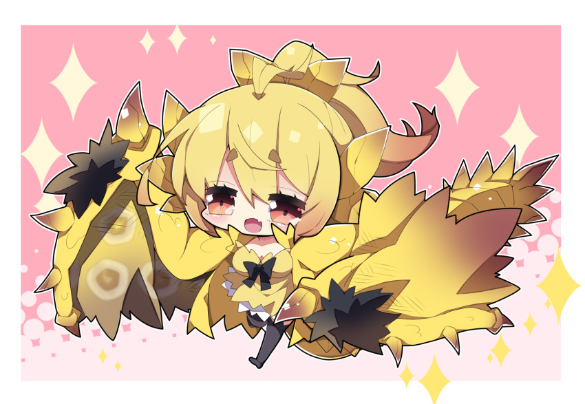 1girl, :d, ahoge, bangs, black_bow, black_legwear, blonde_hair, bow