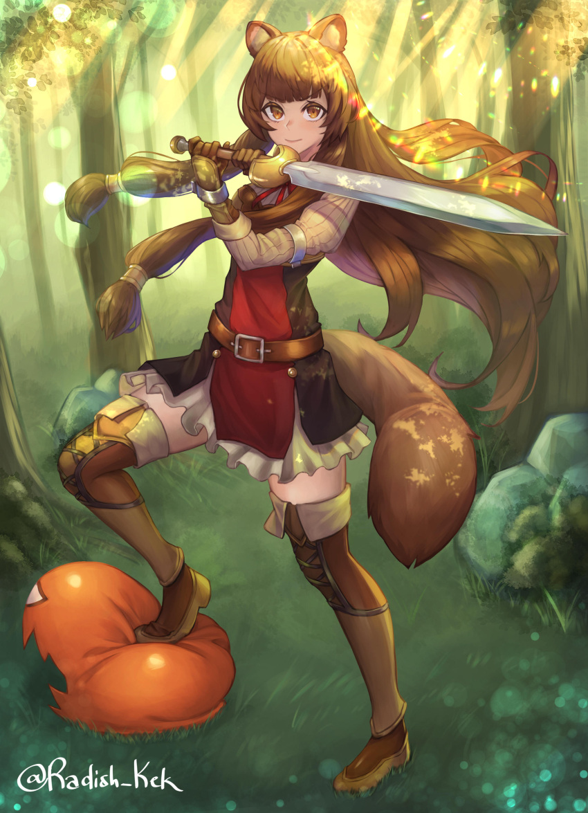 1girl, absurdres, animal_ears, balloon_(tate_no_yuusha_no_nariagari), bangs, belt, boots, brown_hair