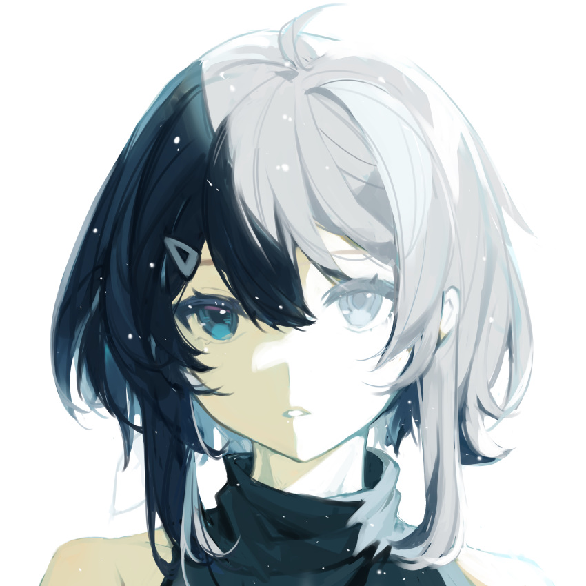 1girl, absurdres, ahoge, arknights, bangs, bare_shoulders, black_hair, blue_eyes