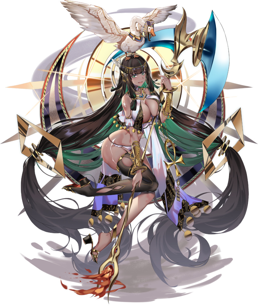 1girl, :d, animal_on_head, ankh, ark_order, arm_tattoo, bangs, bird
