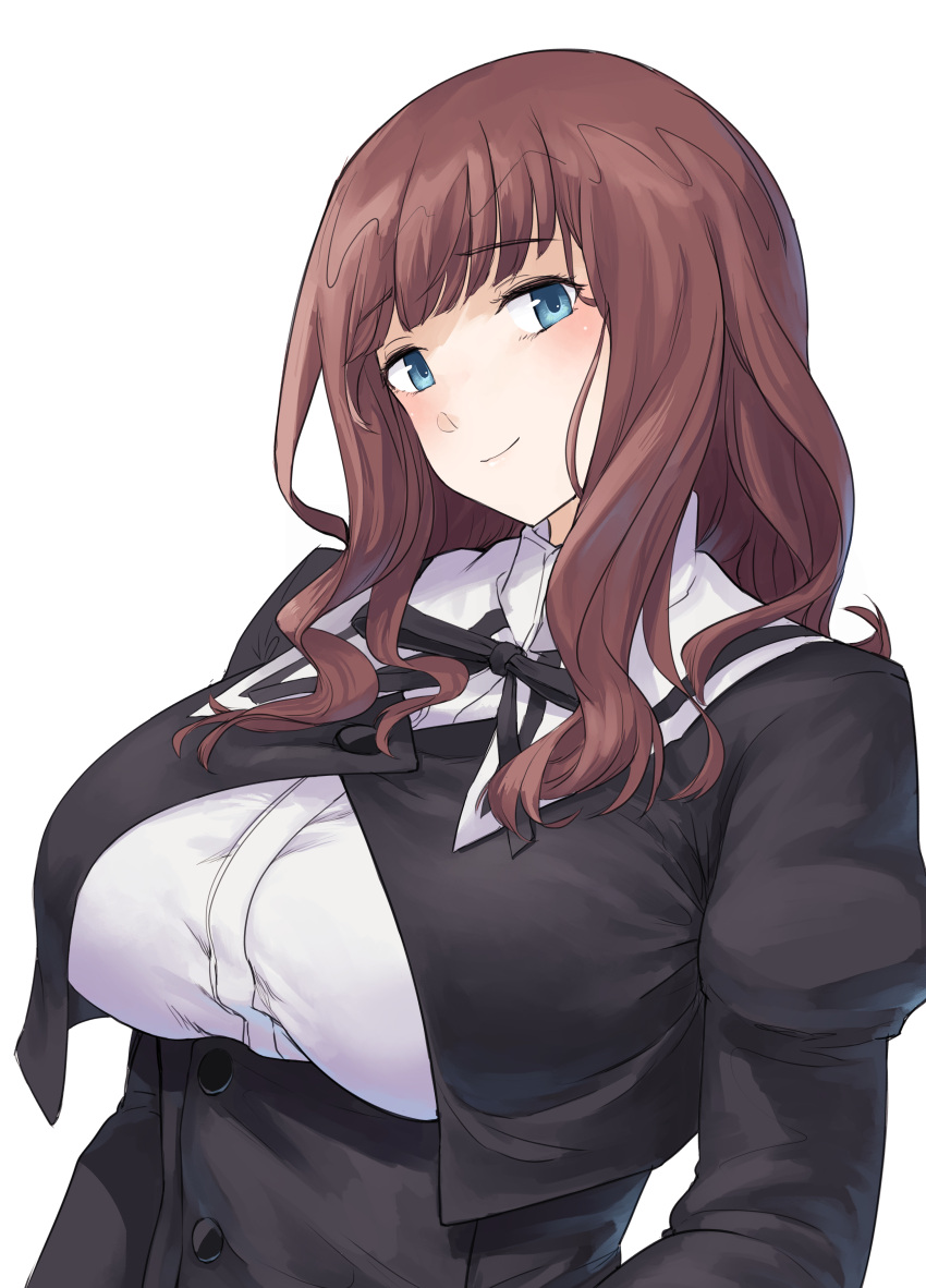 1girl, absurdres, assault_lily, bangs, black_ribbon, black_skirt, blue_eyes, blunt_bangs