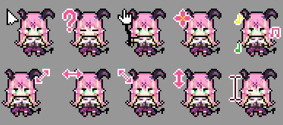 1girl, ?, arrow_(symbol), asymmetrical_horns, bangs, blonde_hair, chibi, closed_eyes