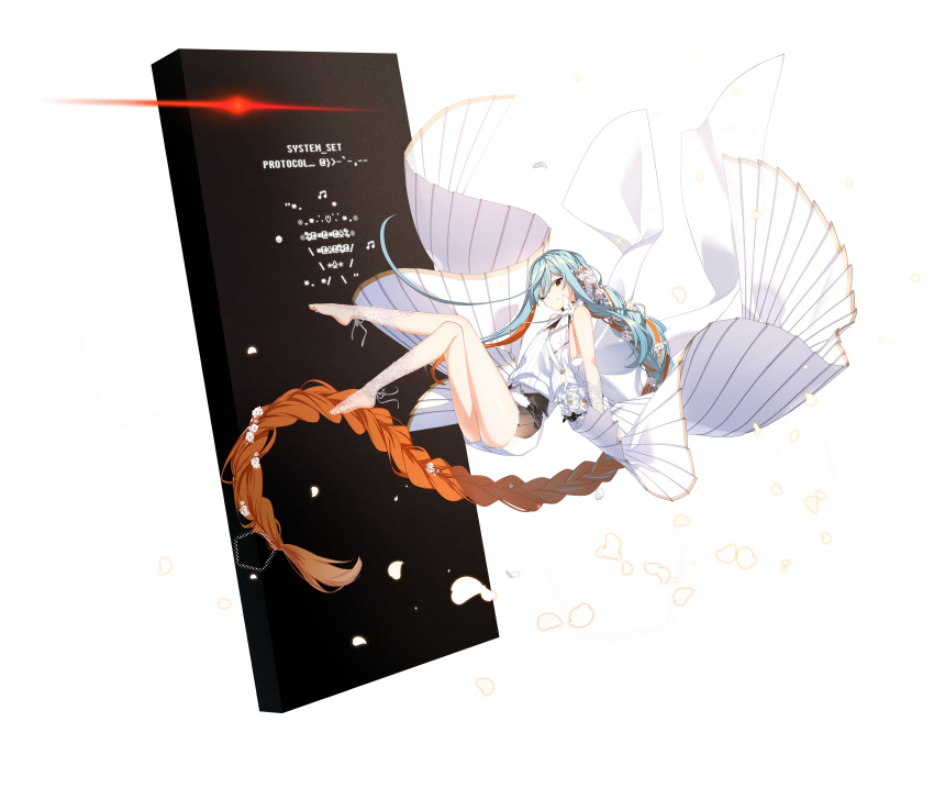 1girl, absurdres, alpha_transparency, alternate_costume, ascii_art, bare_shoulders, braid, closed_mouth