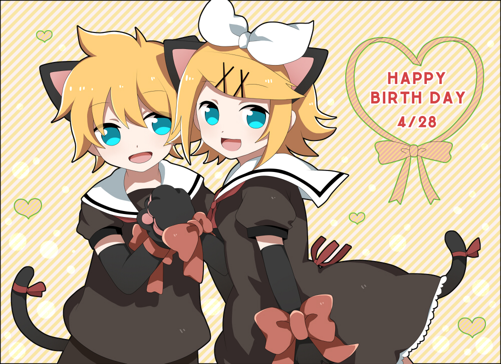 bad_id, blonde_hair, blue_eyes, brother_and_sister, cat_ears, girl, hair_ornament, hairclip