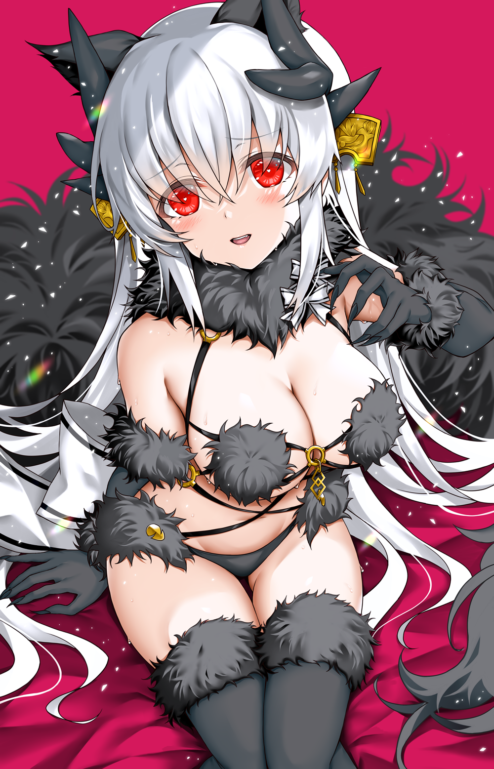 animal_ears, breasts, cosplay, dragon_girl, dragon_horns, elbow_gloves, fate/grand_order, fate_(series)