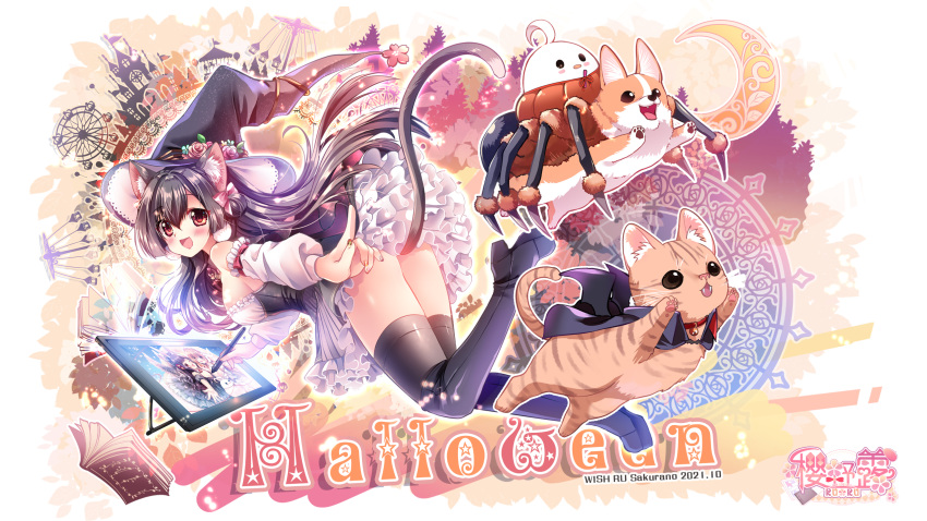 1girl, animal_ears, bangs, black_hair, bow, breasts, cat, cat_ears