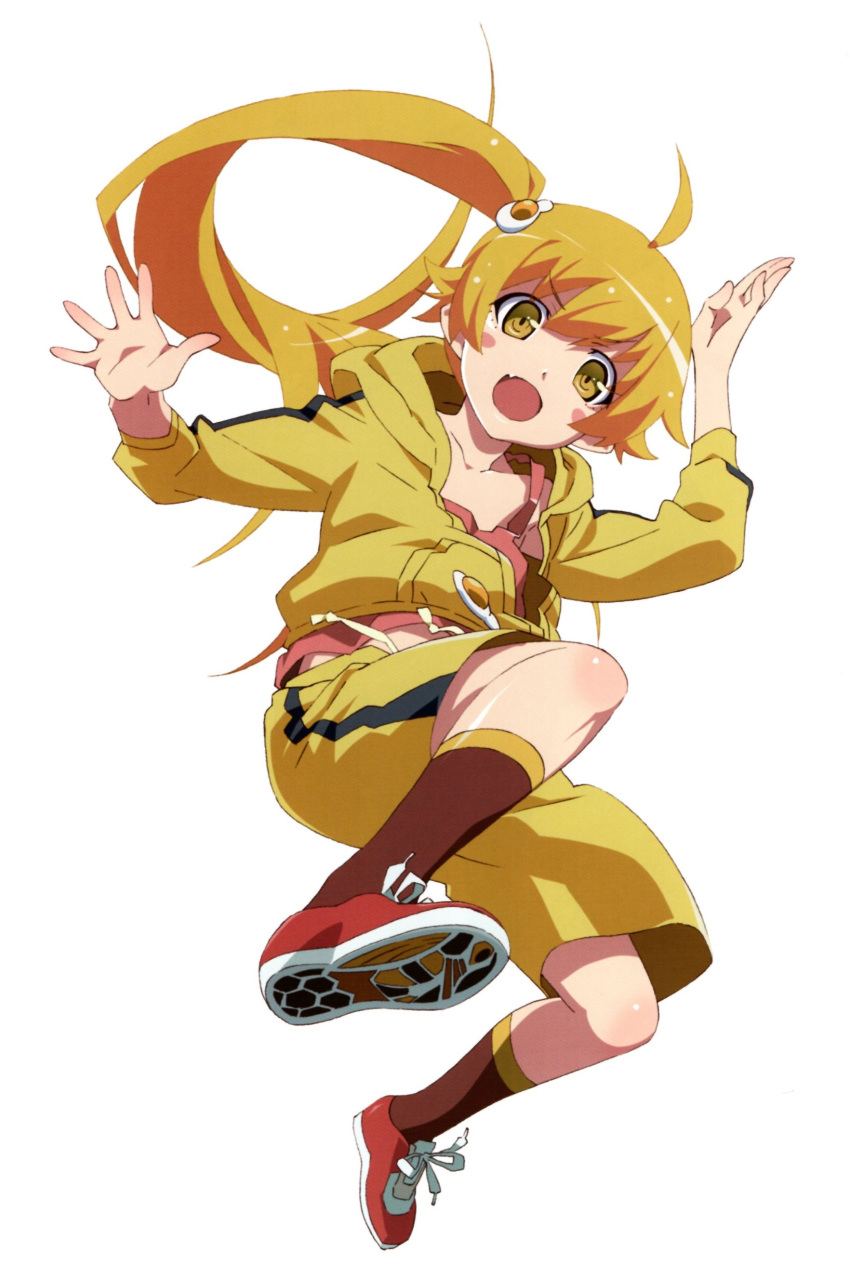 1gril, absurdres, ahoge, araragi_karen, araragi_karen_(cosplay), bangs, black_stripes, blonde_hair