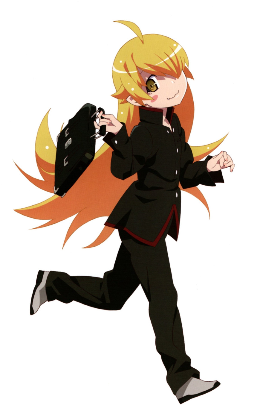 1gril, absurdres, ahoge, araragi_koyomi, araragi_koyomi_(cosplay), bag, bangs, black_jacket