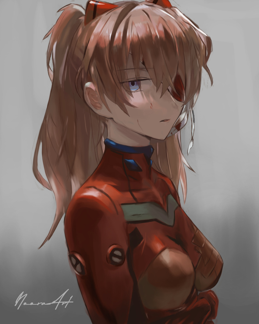 1girl, absurdres, artist_name, bandage_over_one_eye, bandages, bangs, blood, blood_on_bandages