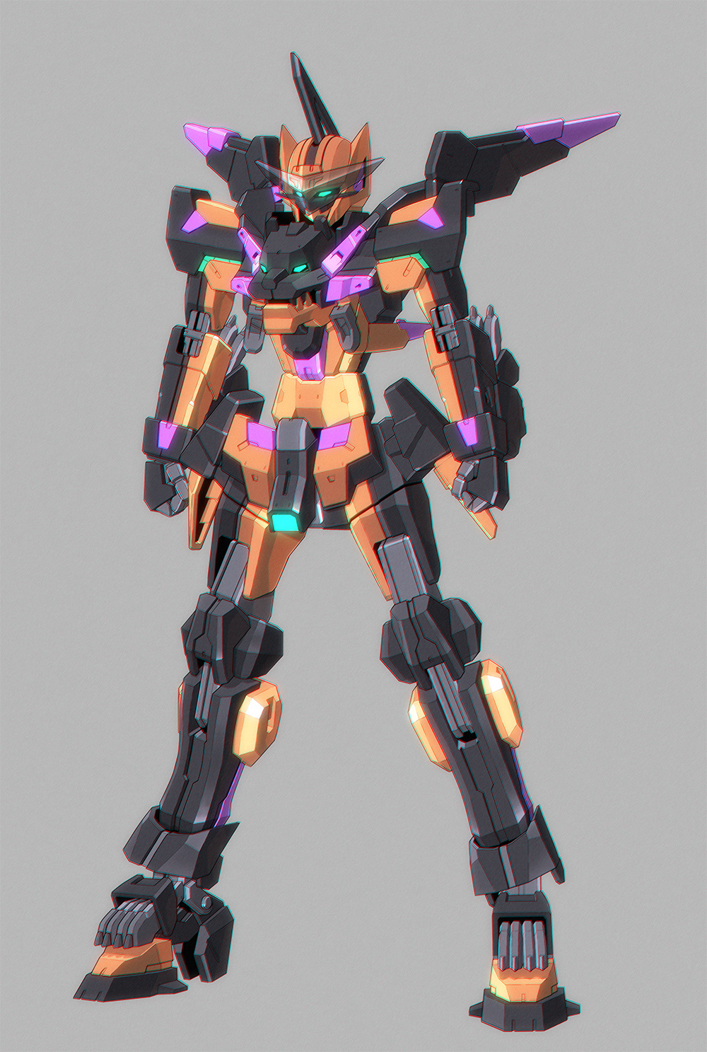 alternate_color, blue_eyes, clenched_hands, code_beast, glowing, glowing_eye, grey_background, highres