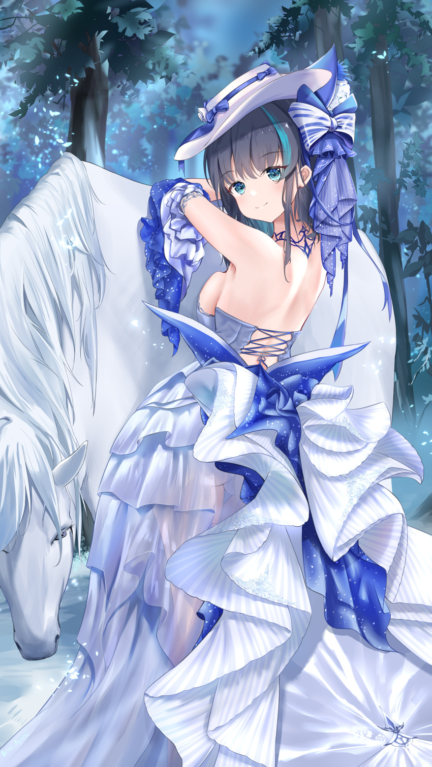 1girl, absurdres, aqua_eyes, aqua_hair, arino_ayarei, azur_lane, backless_dress, backless_outfit