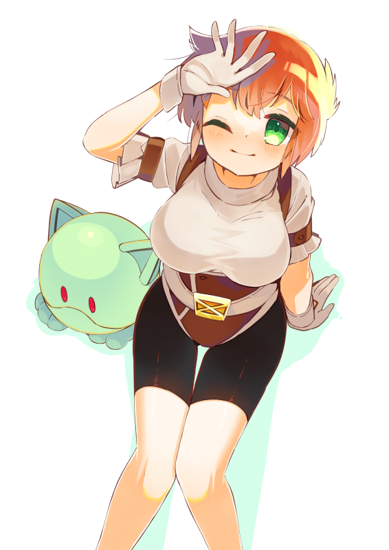1girl, 2y_(tsuyu), bangs, bike_shorts, black_shorts, breasts, brown_corset, brown_gloves