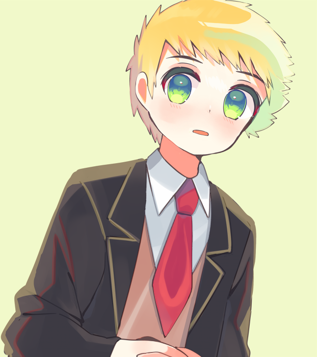 1boy, 2y_(tsuyu), black_jacket, blazer, blonde_hair, collared_shirt, crossbone_gundam, crossbone_gundam_dust