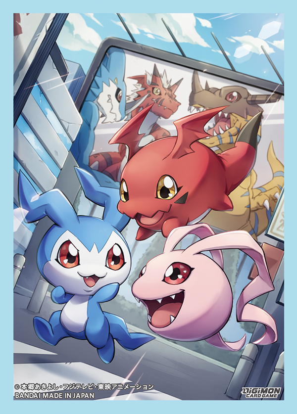 :d, blue_sky, border, brown_eyes, building, chibimon, clouds, commentary_request
