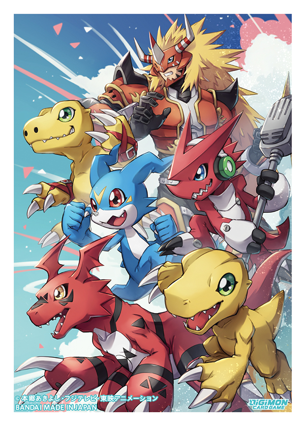 1boy, :d, agnimon, agumon, agumon_(savers), armor, black_gloves, blonde_hair
