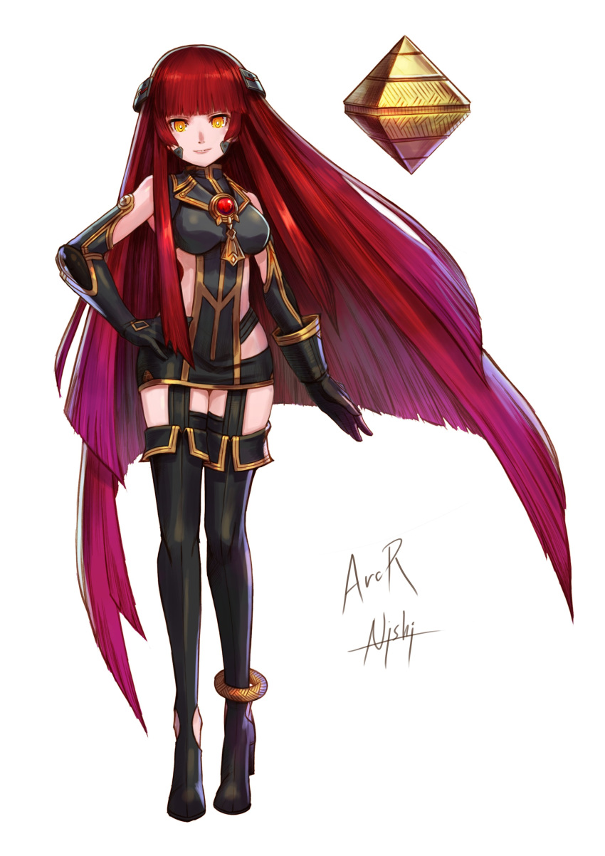 1girl, 2c, absurdres, arc_the_lad, black_legwear, breasts, closed_mouth, dress