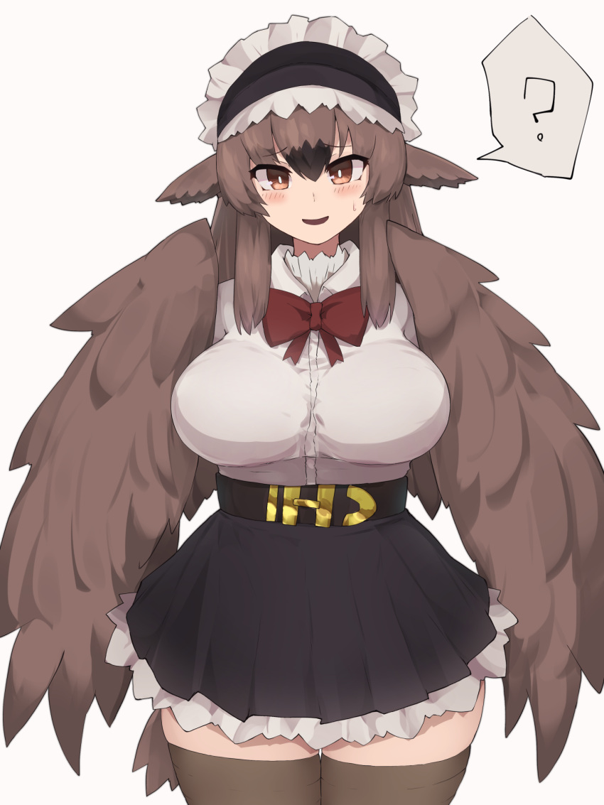 1girl, ?, animal_ears, bangs, belt, bird_ears, black_legwear, black_skirt