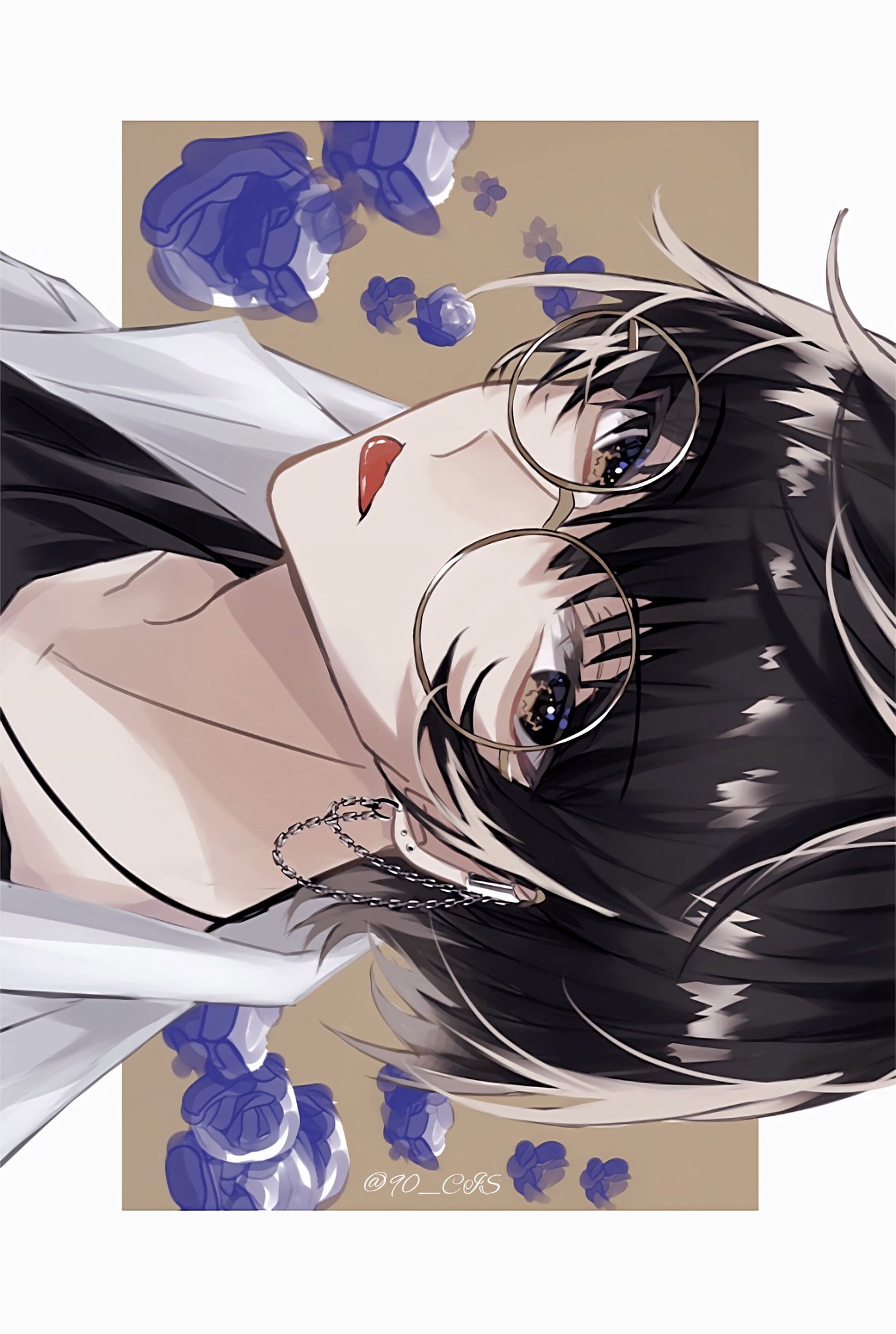 1boy, 90_cis, bangs, blunt_bangs, brown_eyes, coat, collarbone, ear_piercing