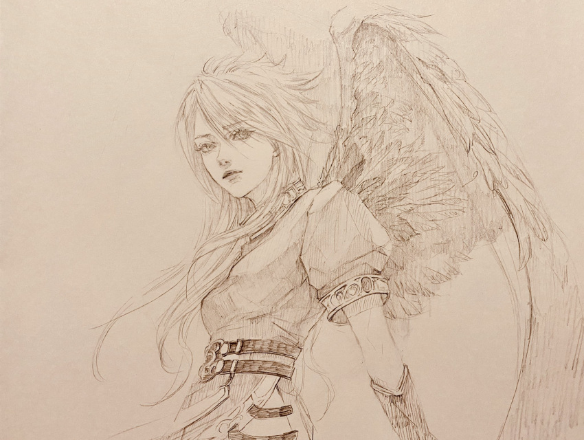 1girl, breasts, breath_of_fire, breath_of_fire_ii, dress, f25f, feathered_wings, highres
