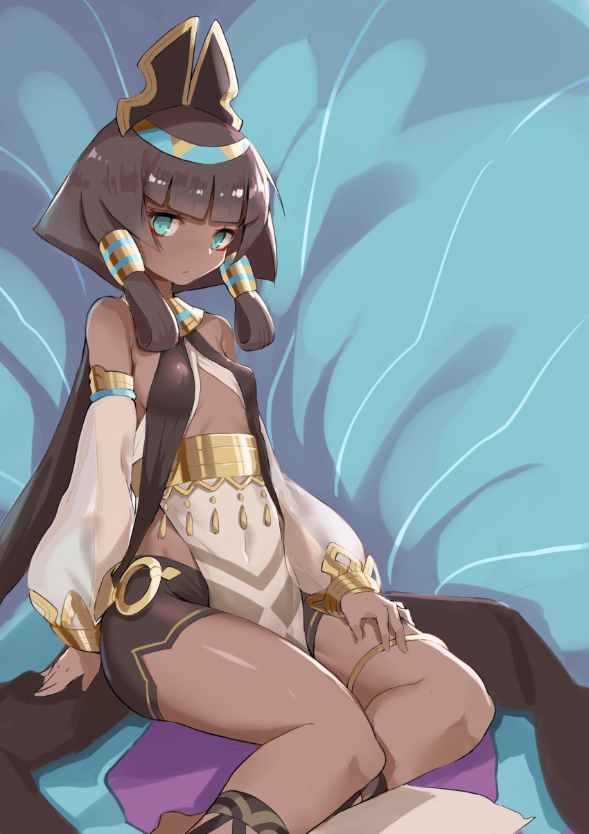 1girl, absurdres, bangs, bare_shoulders, black_hair, blue_eyes, breasts, dark_skin
