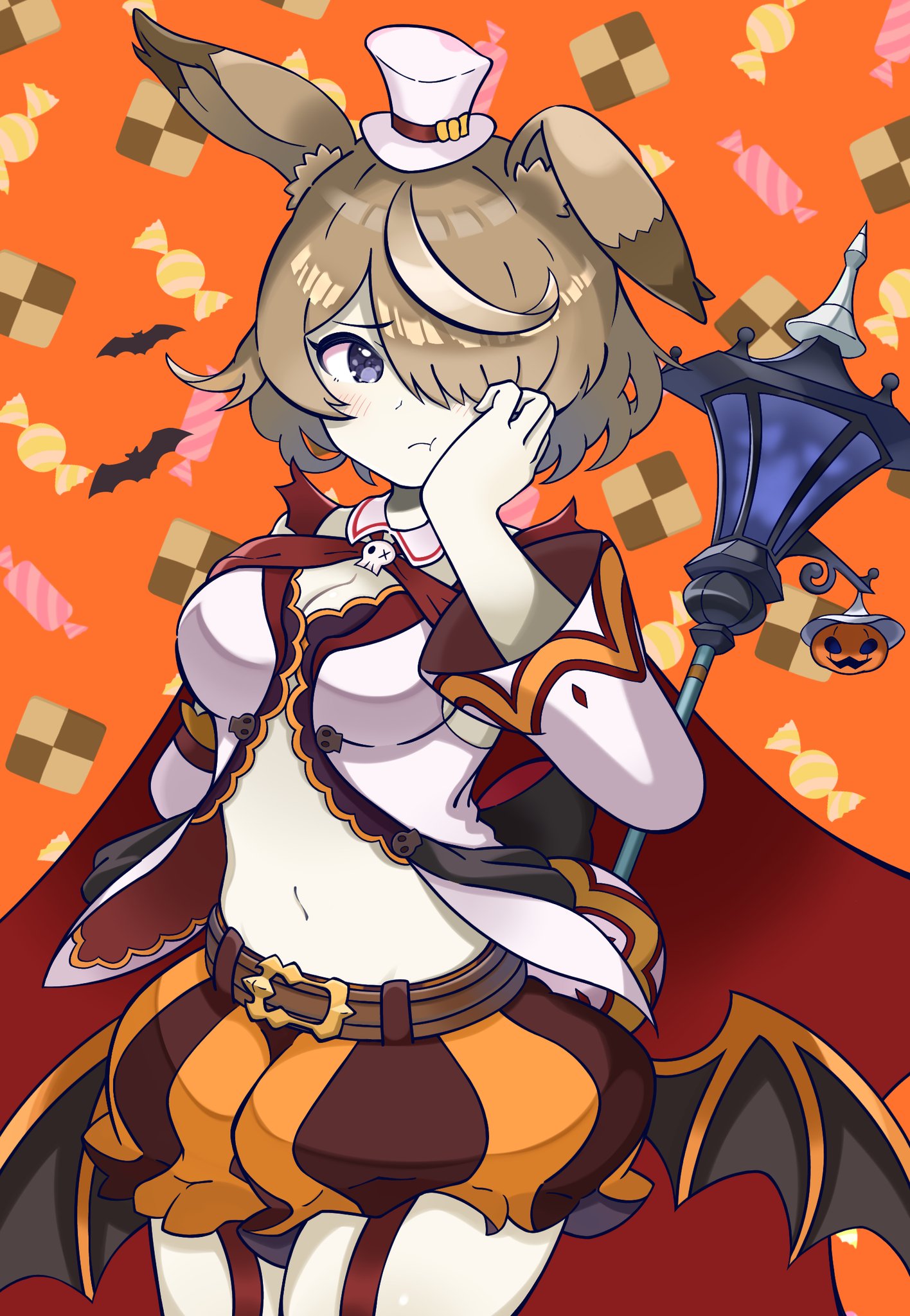 1girl, alternate_costume, althemia, animal_ears, bangs, belt, breasts, brown_hair