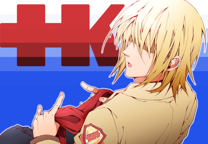 angel_beats!, bandana, blonde_hair, earrings, hair_over_eyes, jewelry, male, tk
