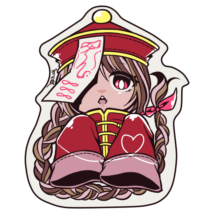 1girl, bangs, braid, braided_ponytail, bright_pupils, brown_hair, chestnut_mouth, chibi