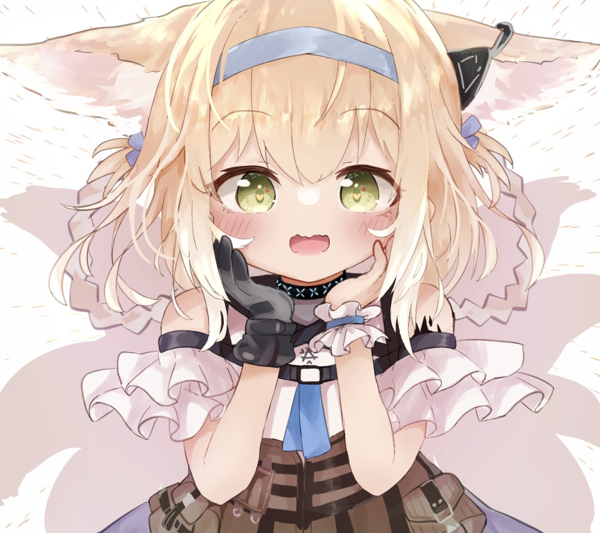 1girl, animal_ear_fluff, animal_ears, arknights, bangs, black_choker, black_gloves, blue_headband